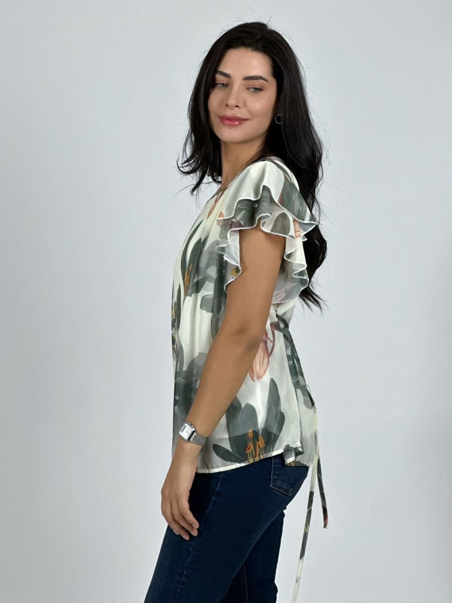 Blusa con Amarra Lirios Estampados A2-573