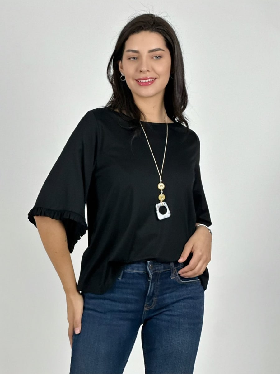 Polera Viscosa Mangas Farolaos con Collar A1-478