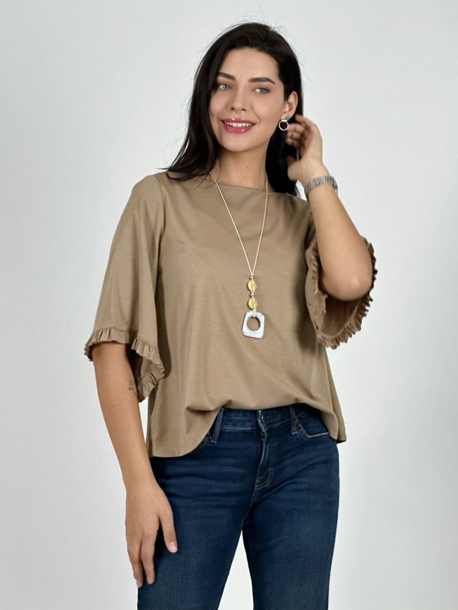 Polera Viscosa Mangas Farolaos con Collar A1-474
