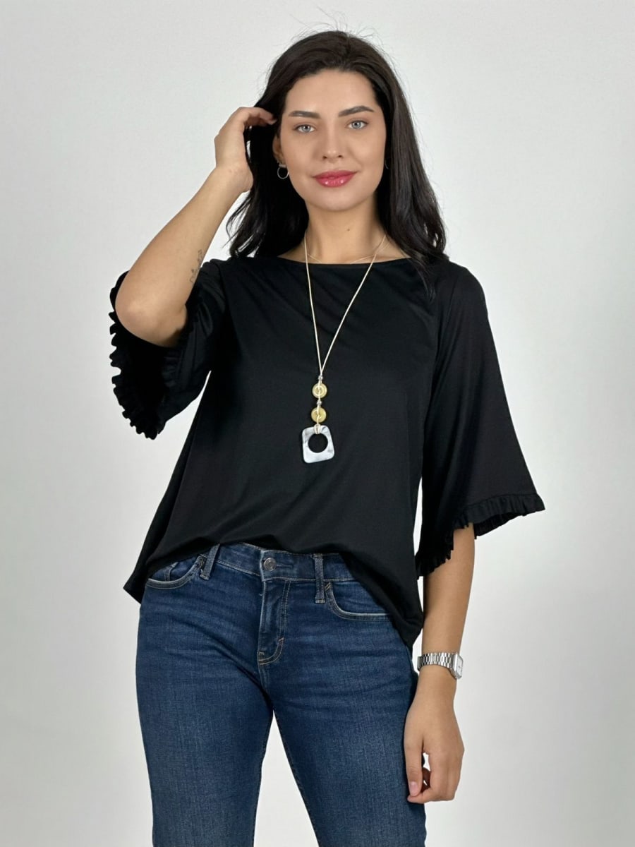 Polera Viscosa Mangas Farolaos con Collar A1-477