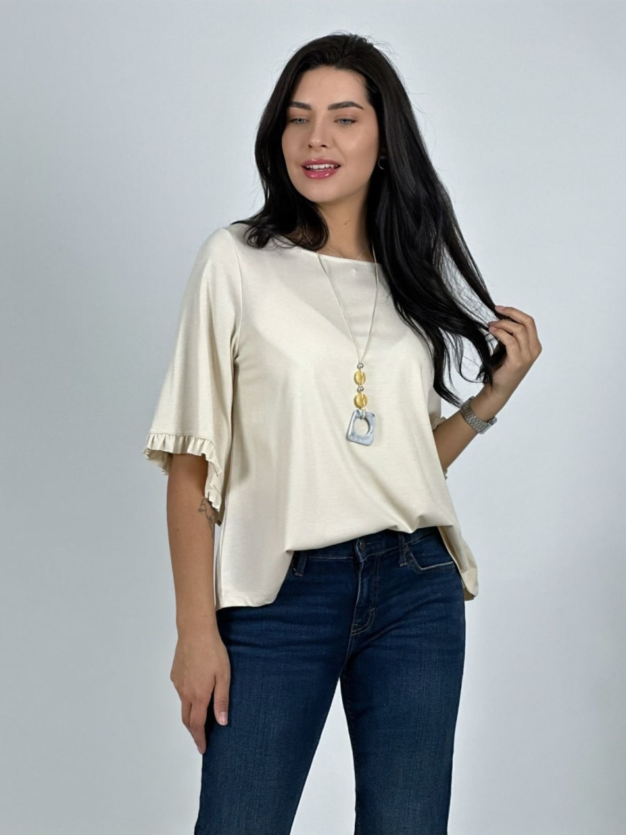 Polera Viscosa Mangas Farolaos con Collar A1-4710