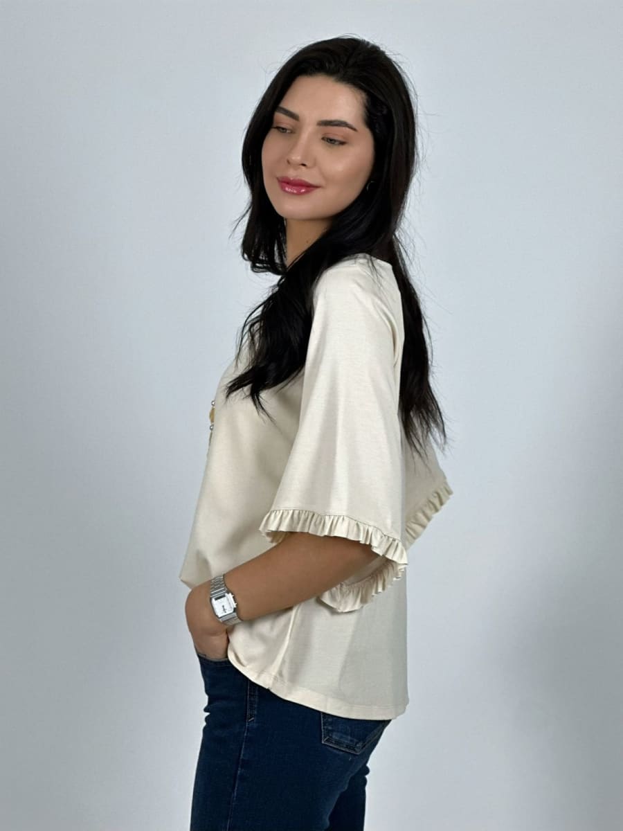 Polera Viscosa Mangas Farolaos con Collar A1-4712