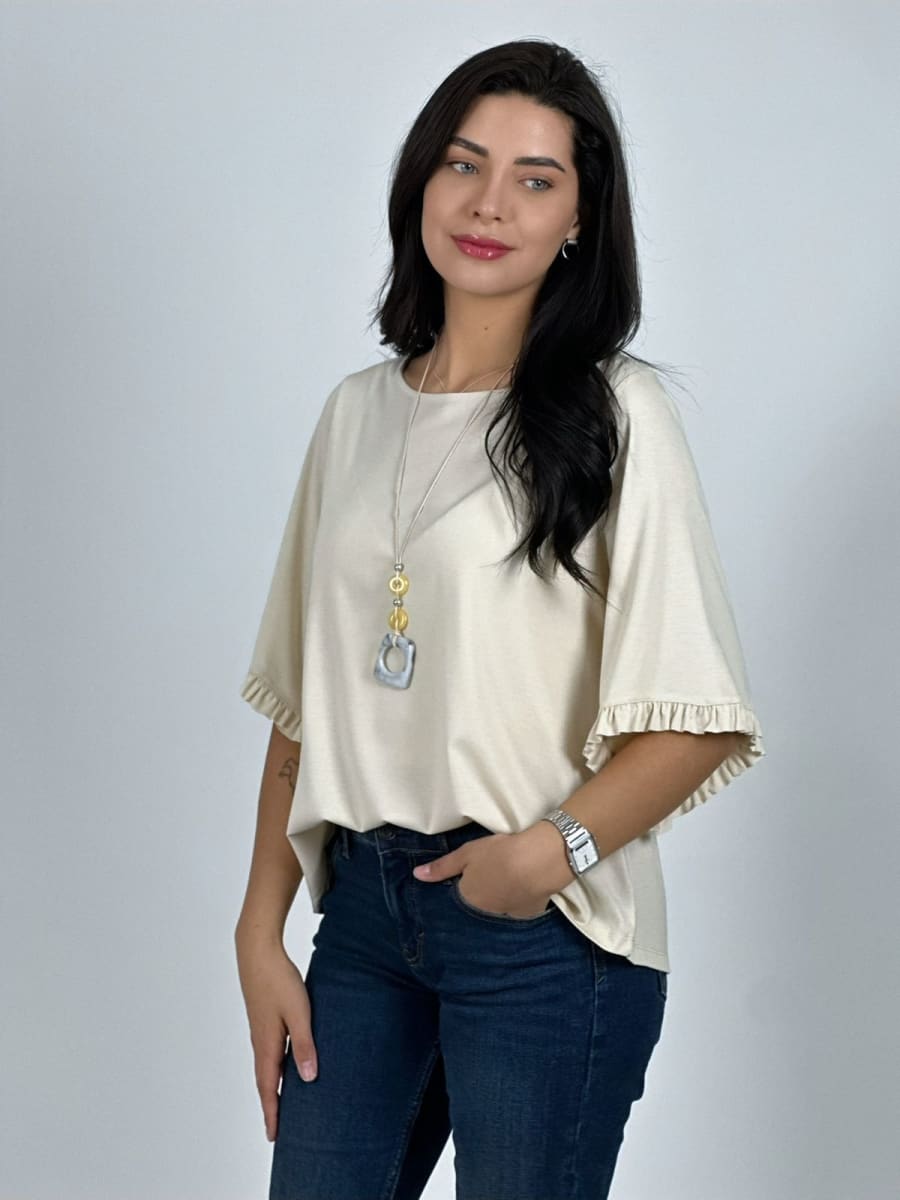 Polera Viscosa Mangas Farolaos con Collar A1-4711