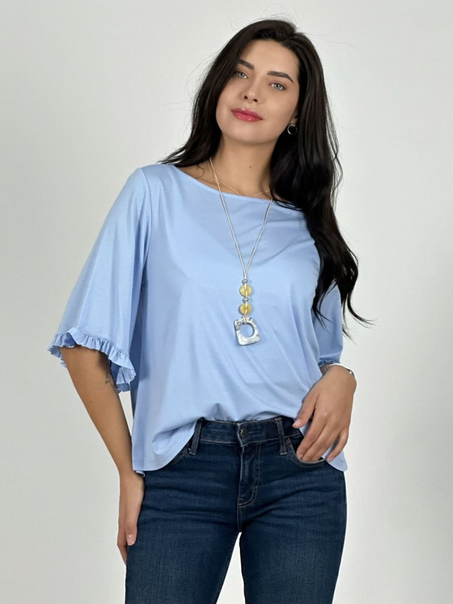 Polera Viscosa Mangas Farolaos con Collar A1-4714