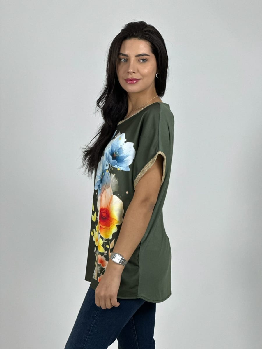 Polera Bordes Brillantes Flores Sublimadas A2-623