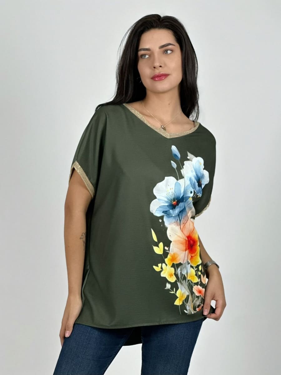 Polera Bordes Brillantes Flores Sublimadas A2-622