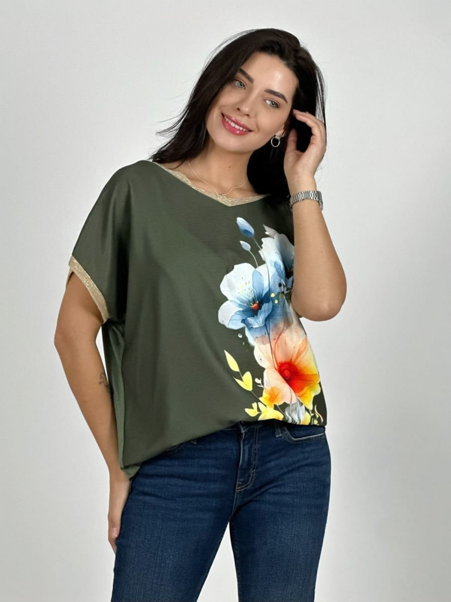 Polera Bordes Brillantes Flores Sublimadas A2-621