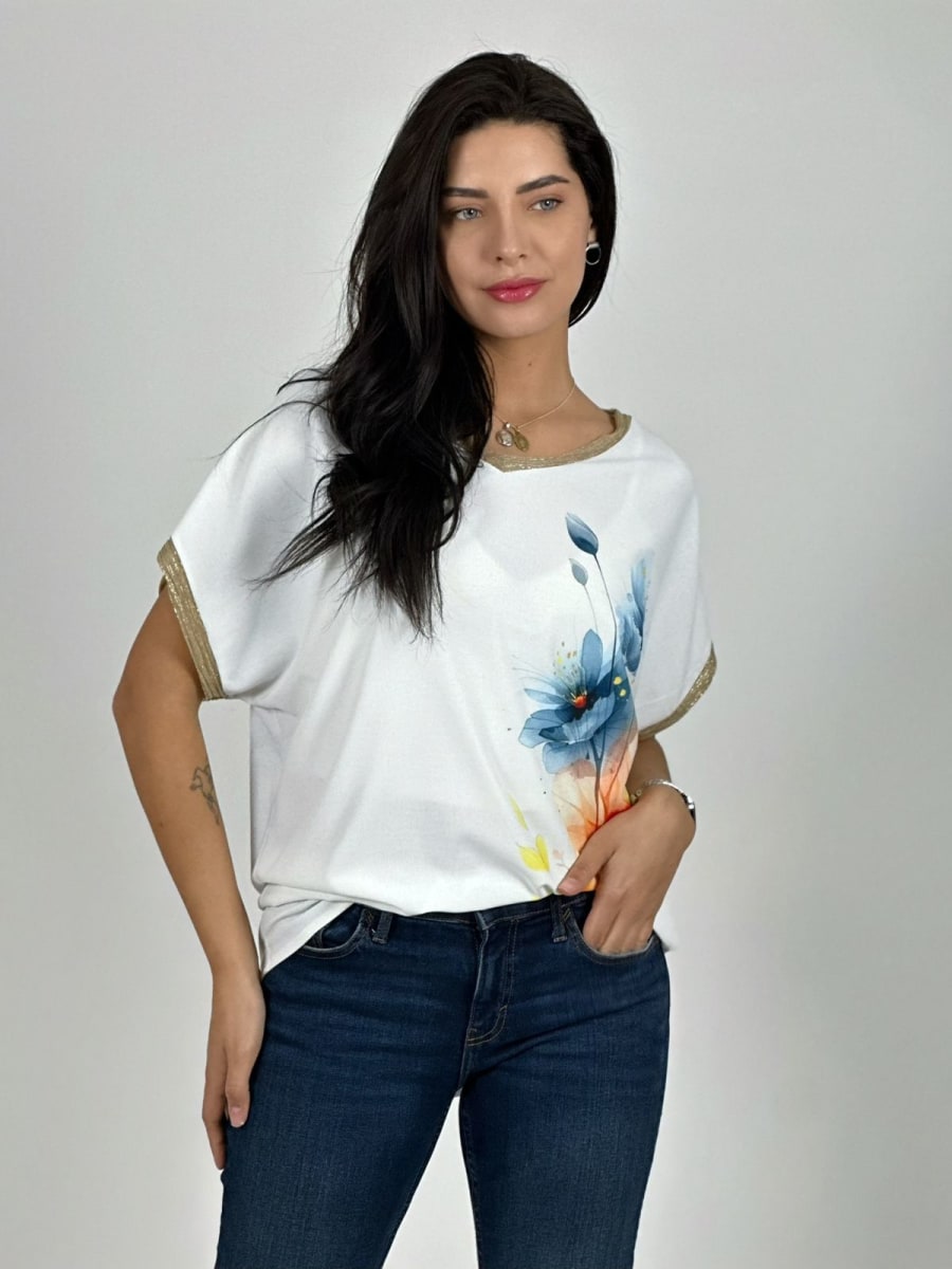 Polera Bordes Brillantes Flores Sublimadas A2-625