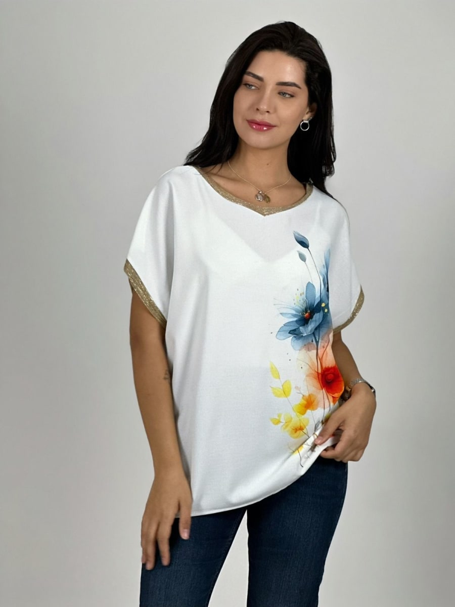Polera Bordes Brillantes Flores Sublimadas A2-626