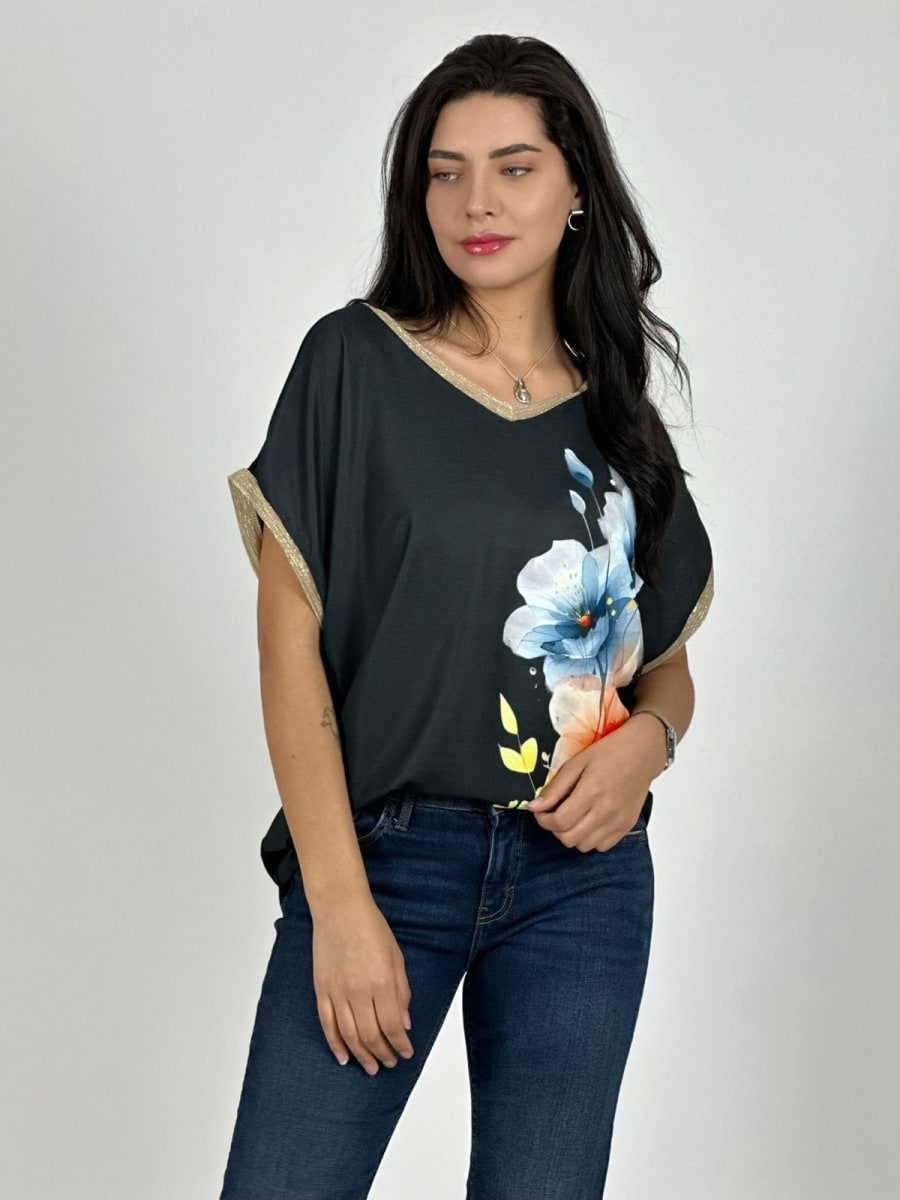 Polera Bordes Brillantes Flores Sublimadas A2-6212