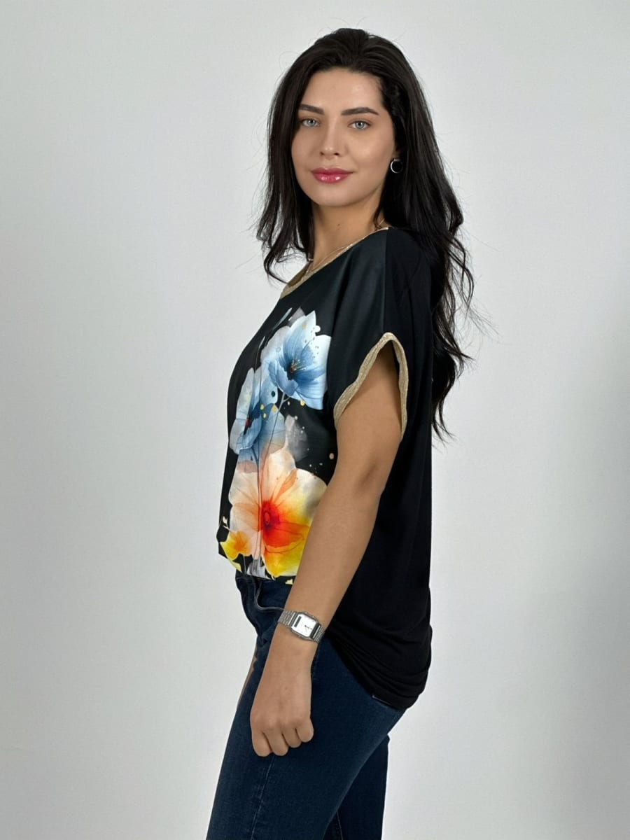 Polera Bordes Brillantes Flores Sublimadas A2-6213