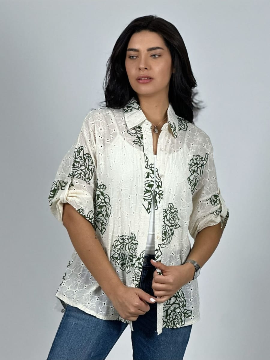 Blusa con Perforaciones Rosa Estampada A2-591