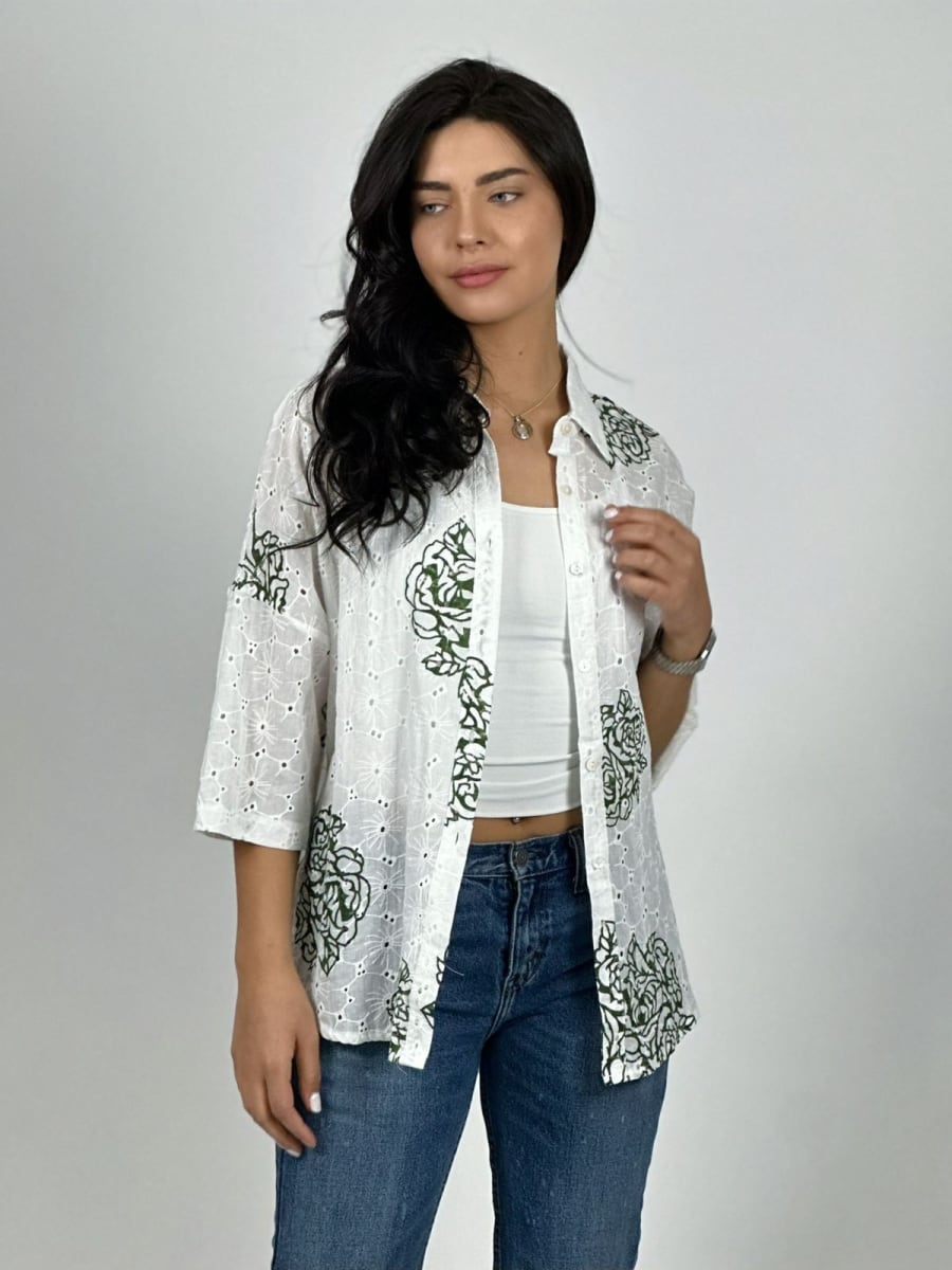 Blusa con Perforaciones Rosa Estampada A2-593