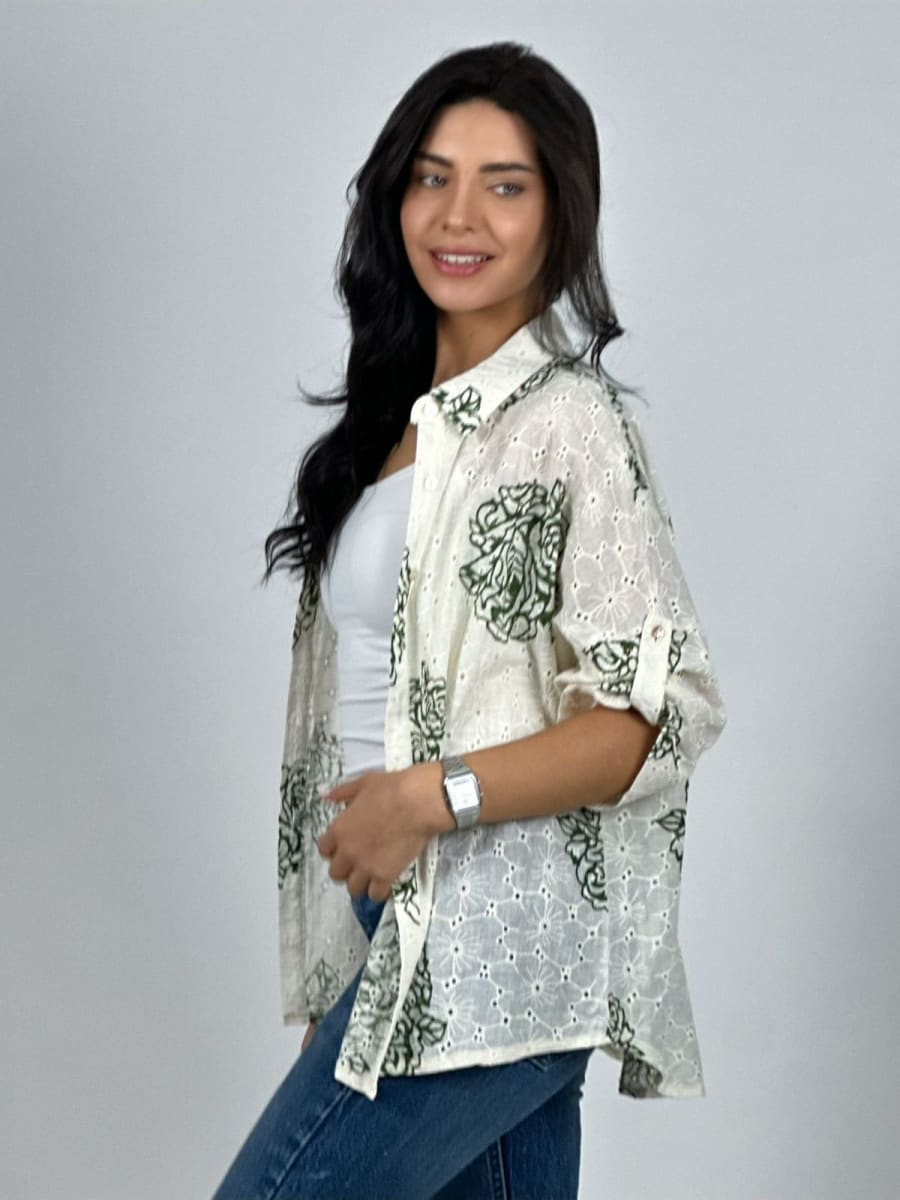 Blusa con Perforaciones Rosa Estampada A2-592