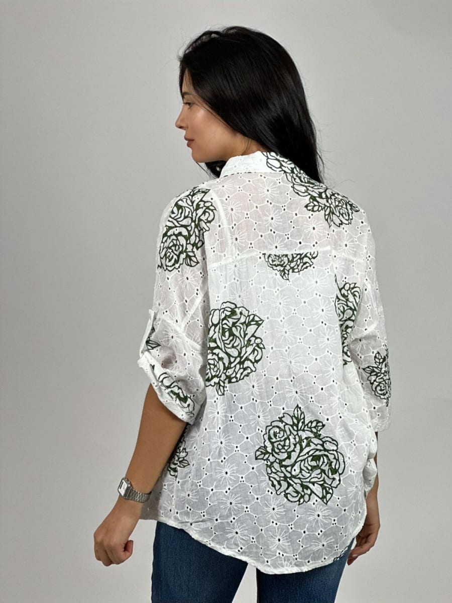 Blusa con Perforaciones Rosa Estampada A2-595
