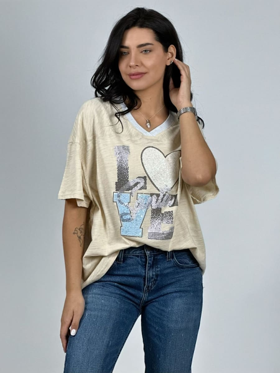 Polera Algodon Love SANTA Brillante A2-597