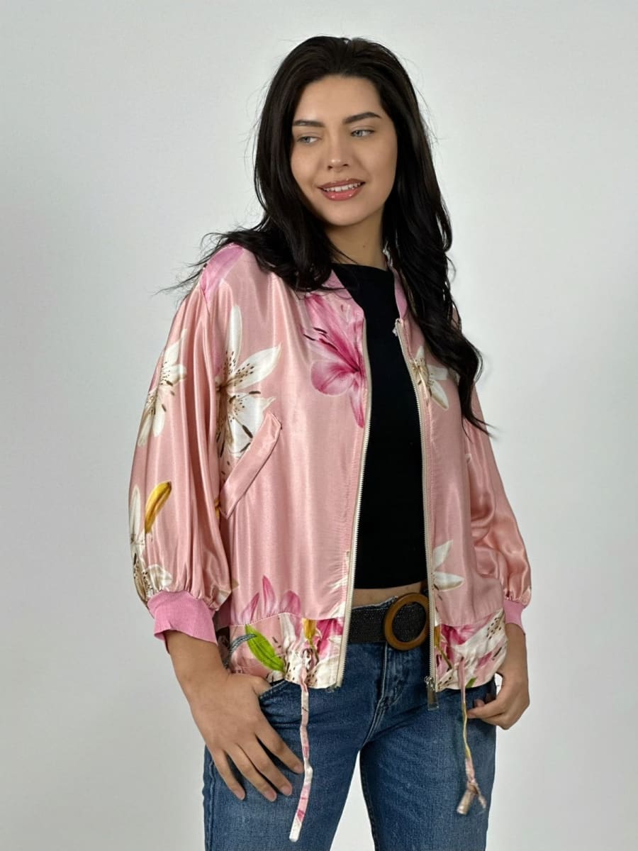 Bomber Casual Italiano Viscoseda Estampado Lirios A4-865