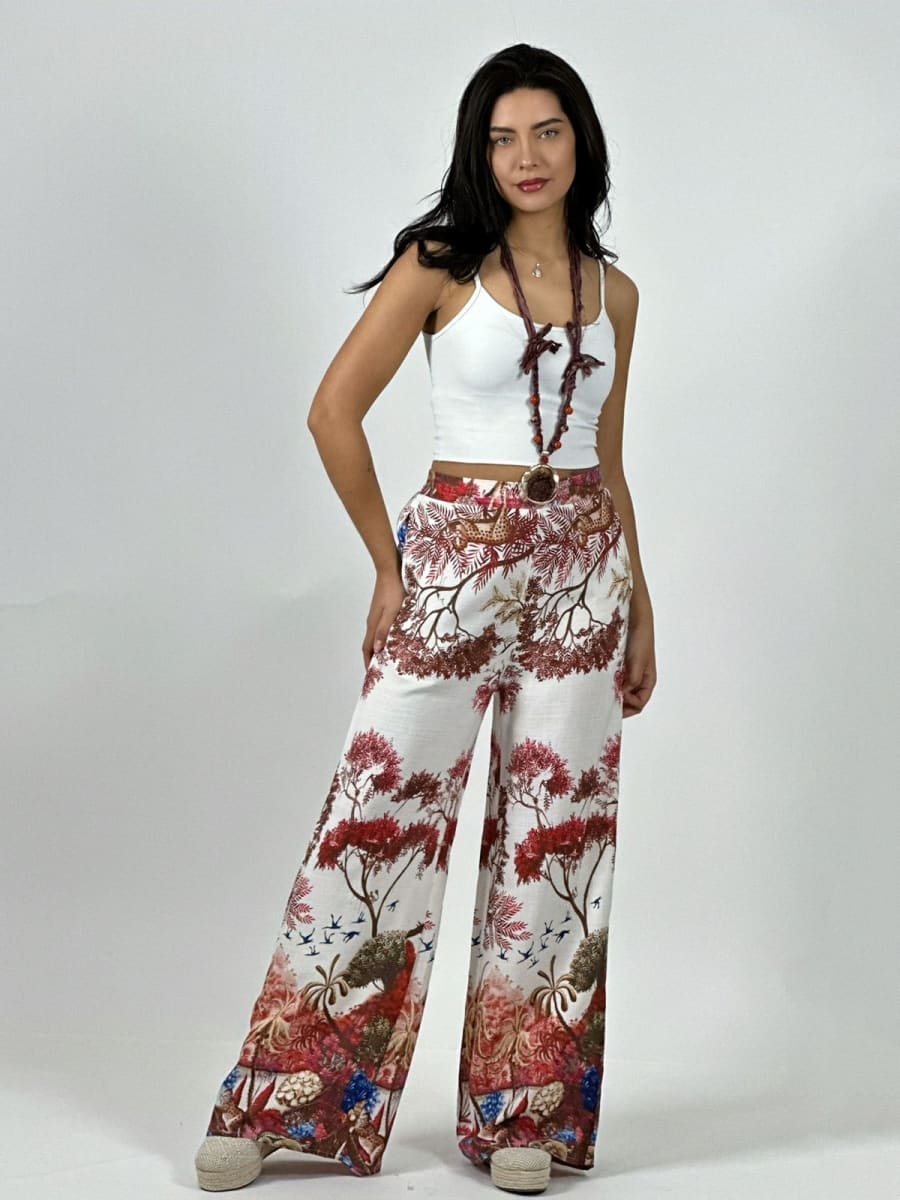 Palazzo Casual Italiano Lino Estampado Silvestre A4-8915
