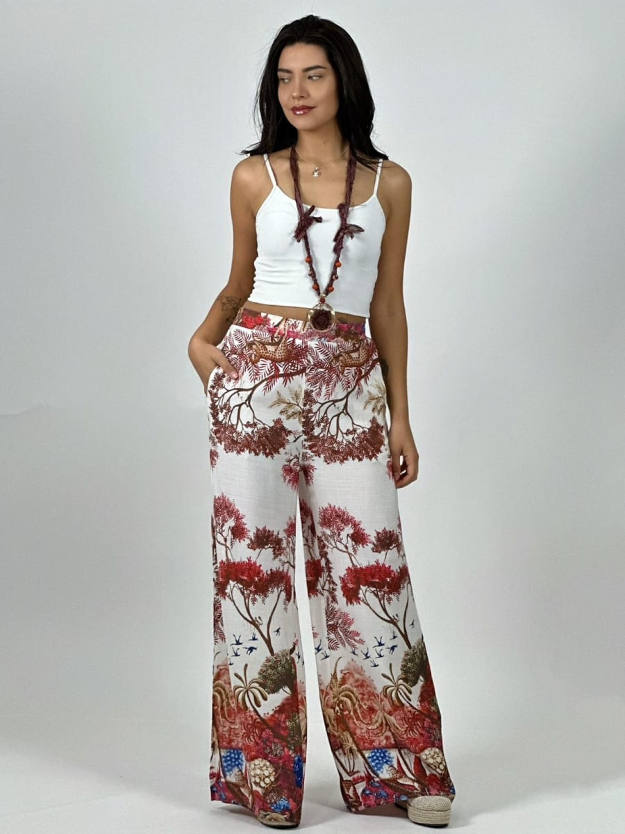 Palazzo Casual Italiano Lino Estampado Silvestre A4-8916