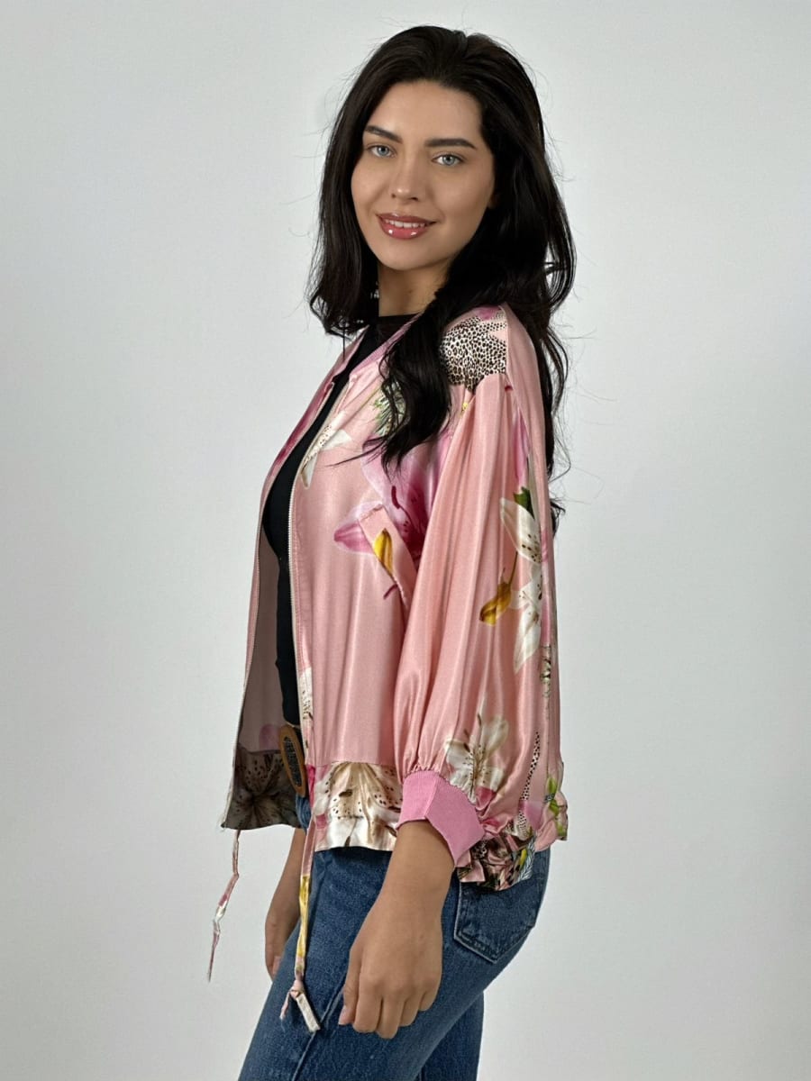 Bomber Casual Italiano Viscoseda Estampado Lirios A4-866