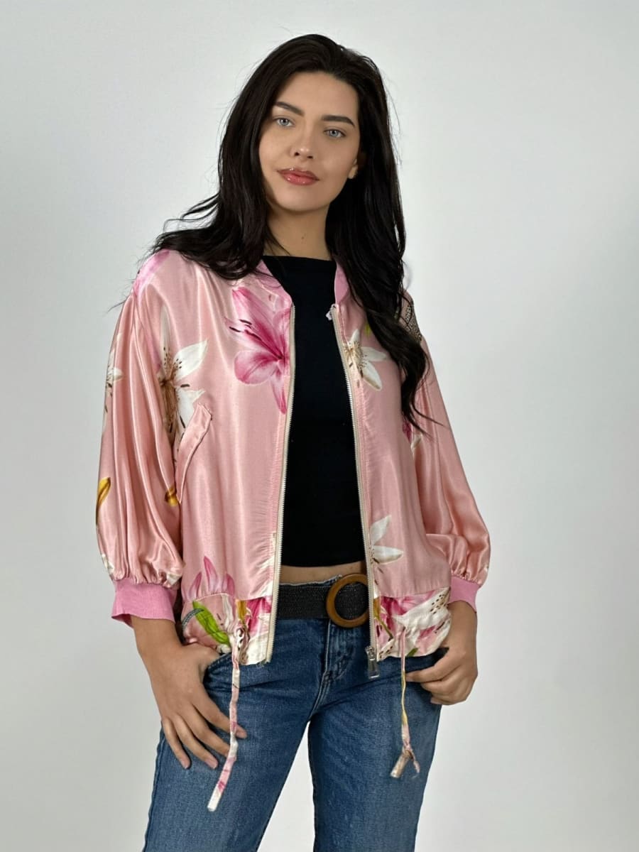 Bomber Casual Italiano Viscoseda Estampado Lirios A4-864