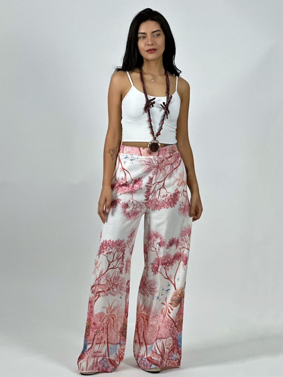 Palazzo Casual Italiano Lino Estampado Silvestre A4-8912