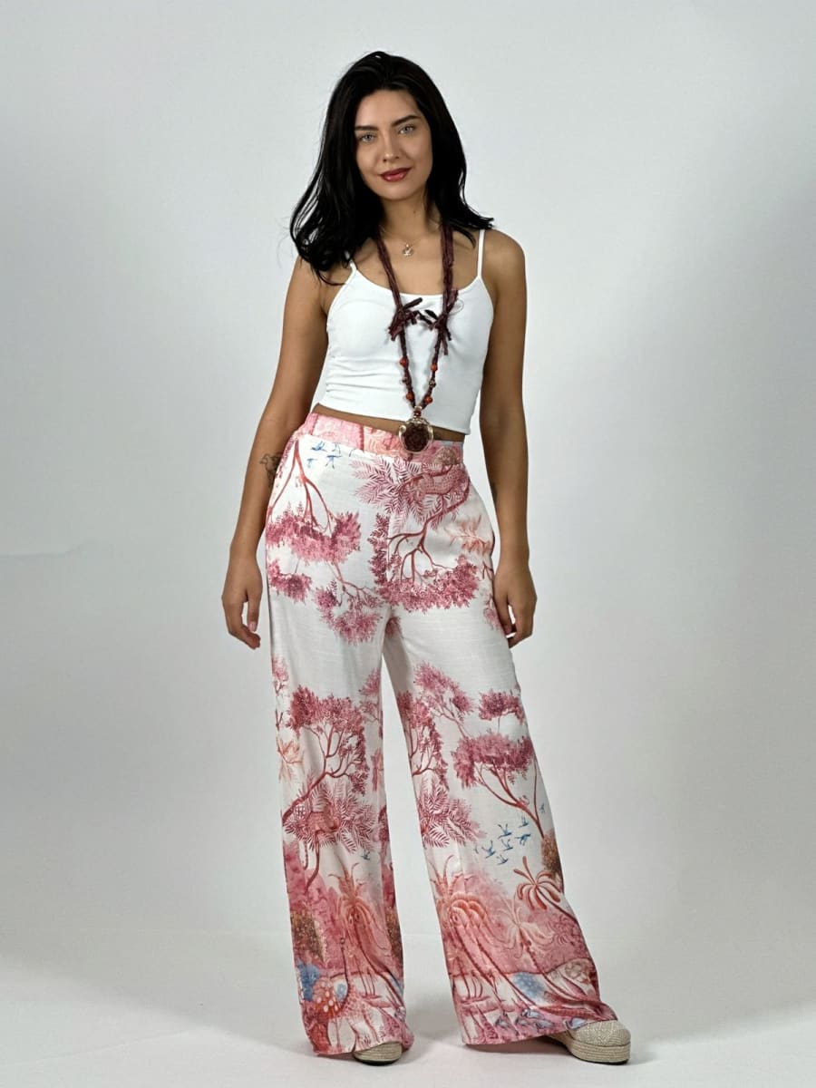 Palazzo Casual Italiano Lino Estampado Silvestre A4-8913