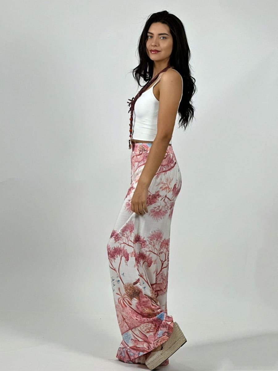 Palazzo Casual Italiano Lino Estampado Silvestre A4-8914