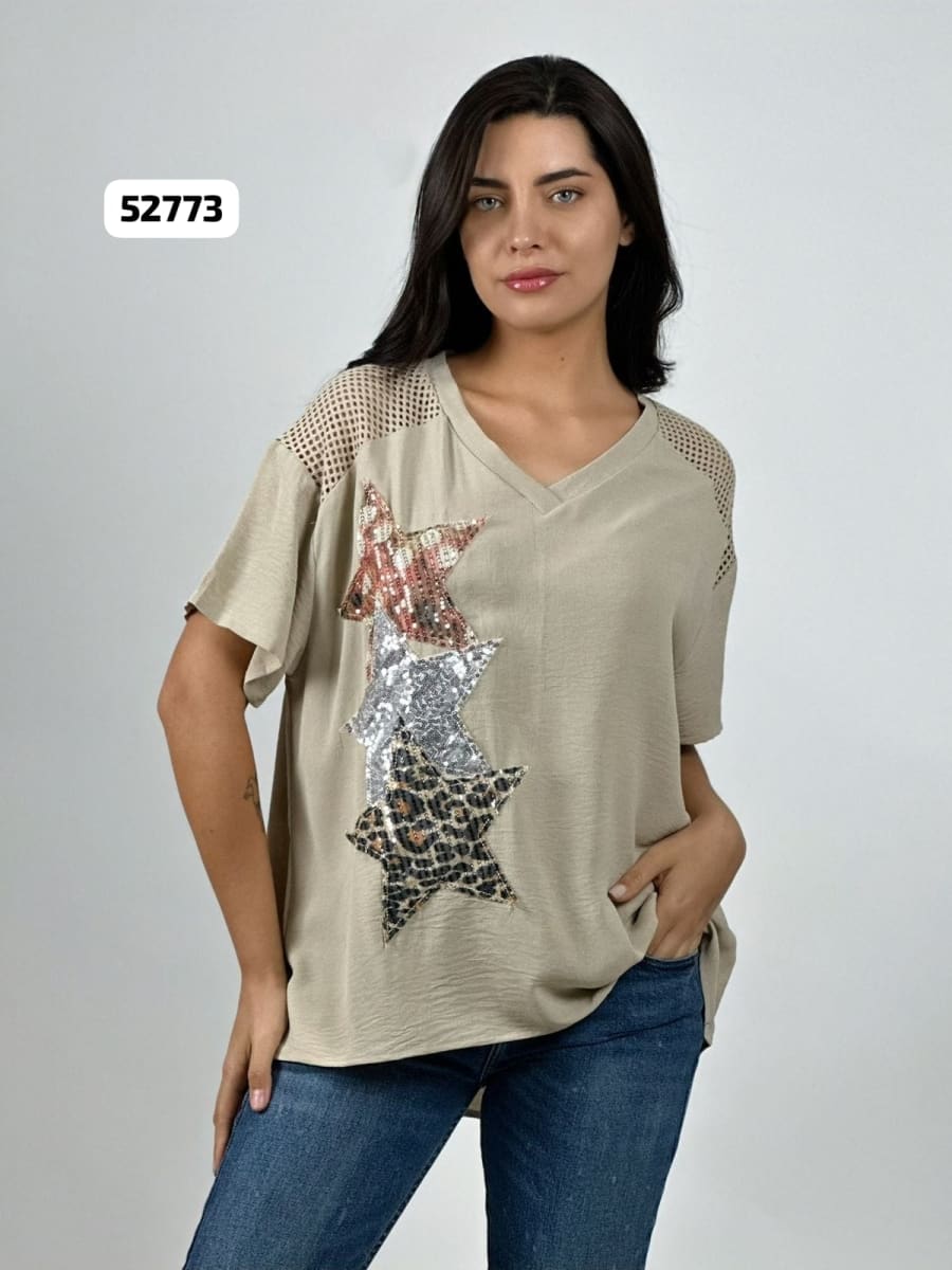 Polera Crepe Triple Estrella Hombro y Dorso Tejido A4-871