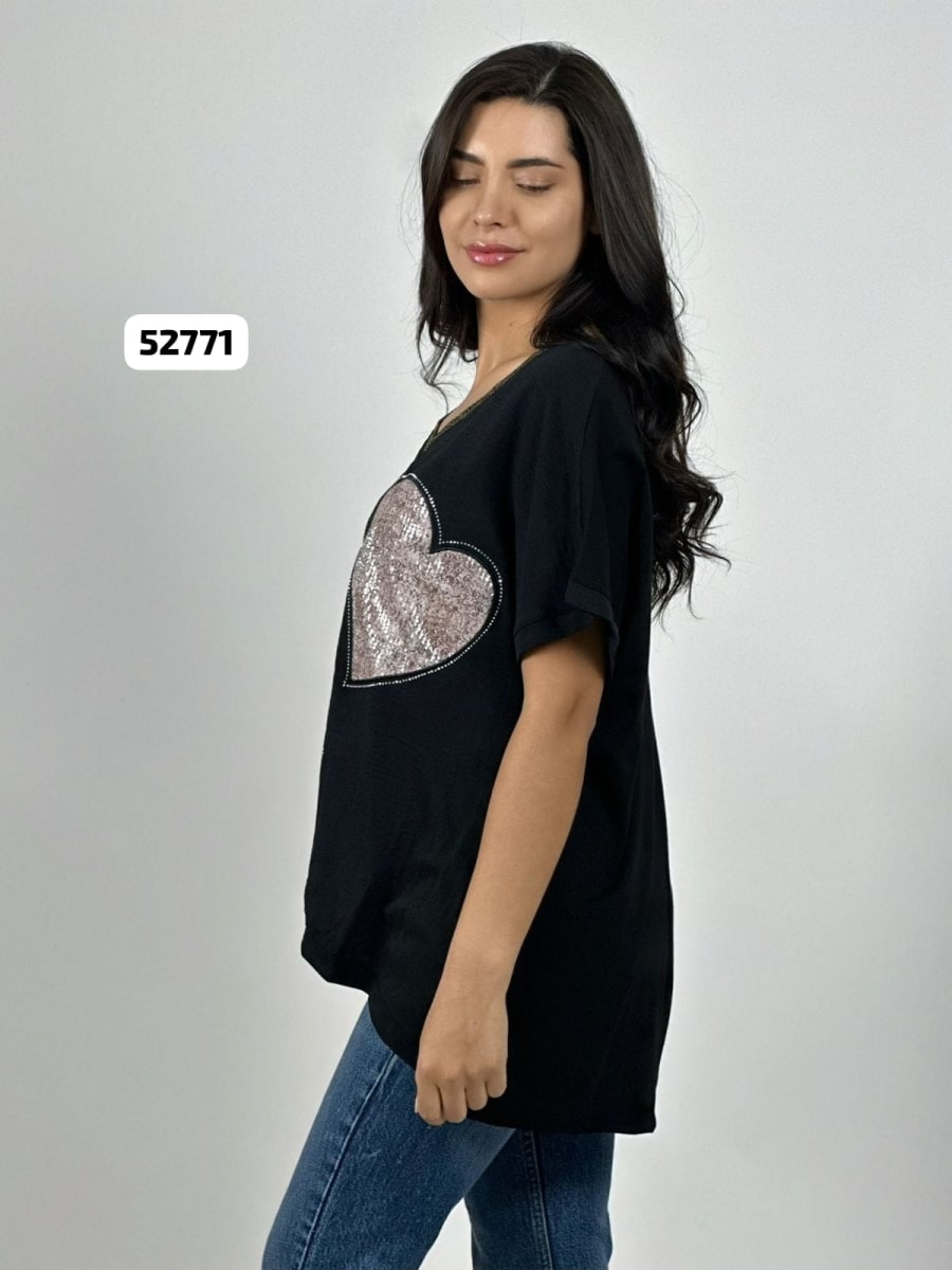 Polera Lino Corazones Print y Brillante A4-853