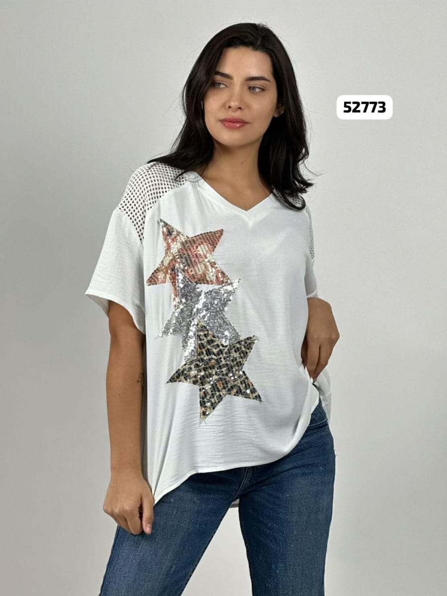 Polera Crepe Triple Estrella Hombro y Dorso Tejido A4-877