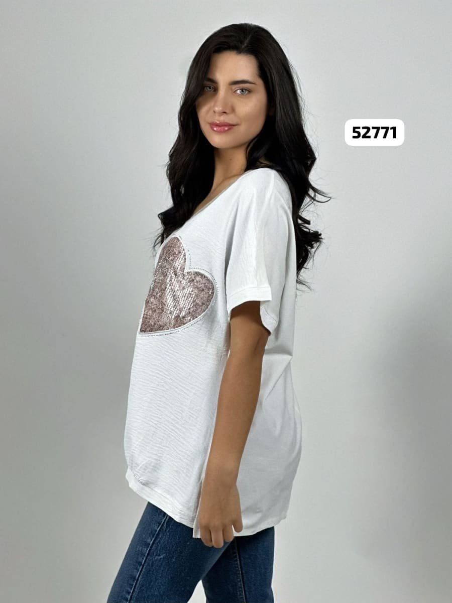 Polera Lino Corazones Print y Brillante A4-8512