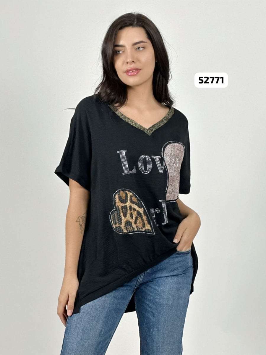 Polera Lino Corazones Print y Brillante A4-852