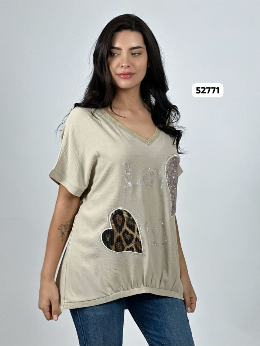 Polera Lino Corazones Print y Brillante A4-854