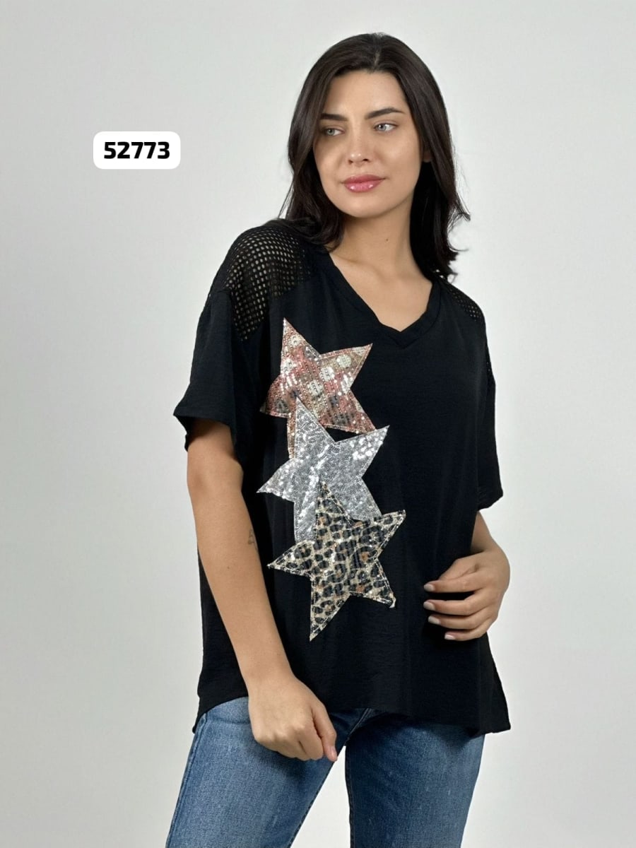 Polera Crepe Triple Estrella Hombro y Dorso Tejido A4-875