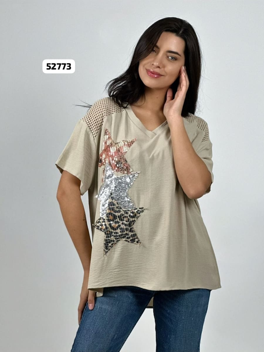 Polera Crepe Triple Estrella Hombro y Dorso Tejido A4-872