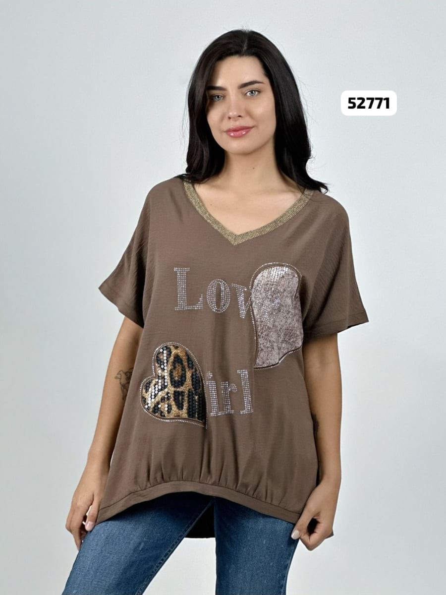 Polera Lino Corazones Print y Brillante A4-857
