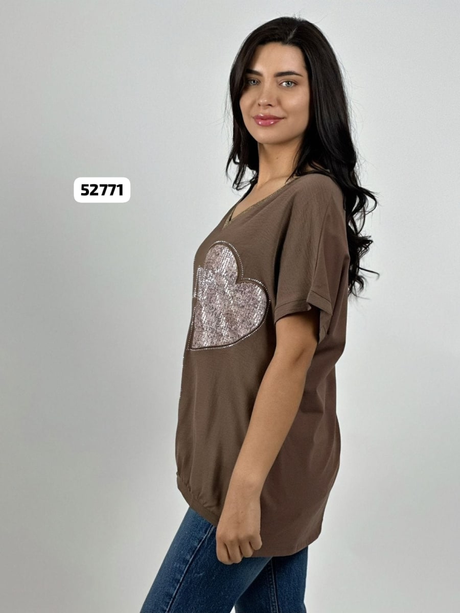 Polera Lino Corazones Print y Brillante A4-858