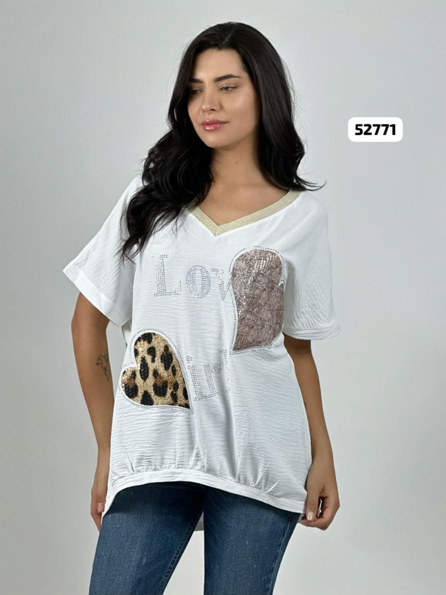 Polera Lino Corazones Print y Brillante A4-8511