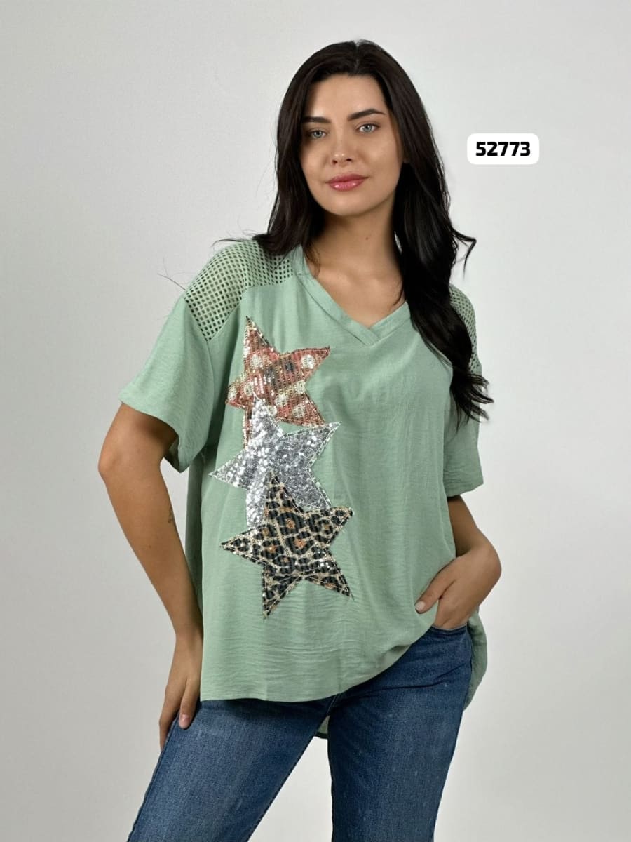 Polera Crepe Triple Estrella Hombro y Dorso Tejido A4-8710