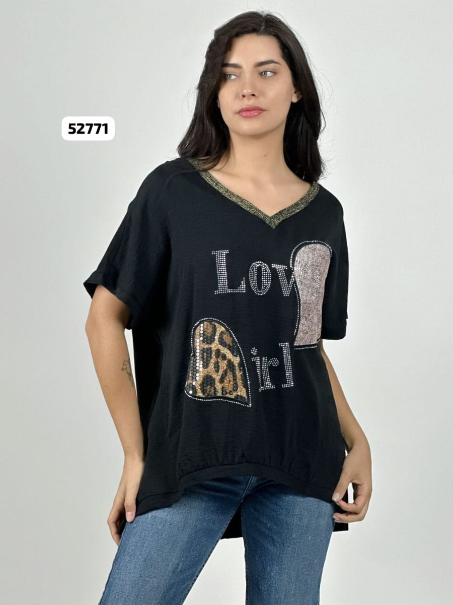 Polera Lino Corazones Print y Brillante A4-851