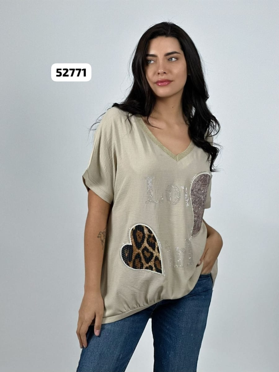Polera Lino Corazones Print y Brillante A4-855