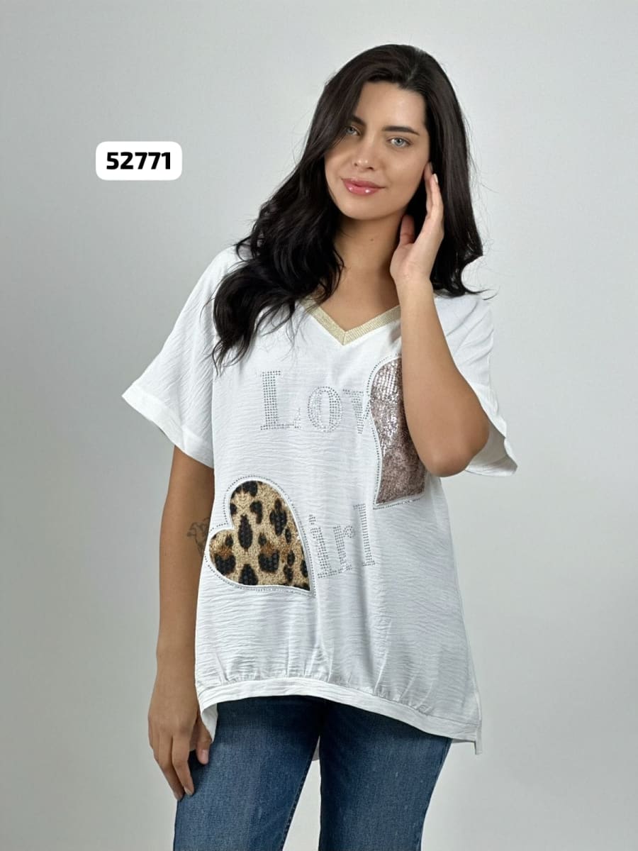 Polera Lino Corazones Print y Brillante A4-8510