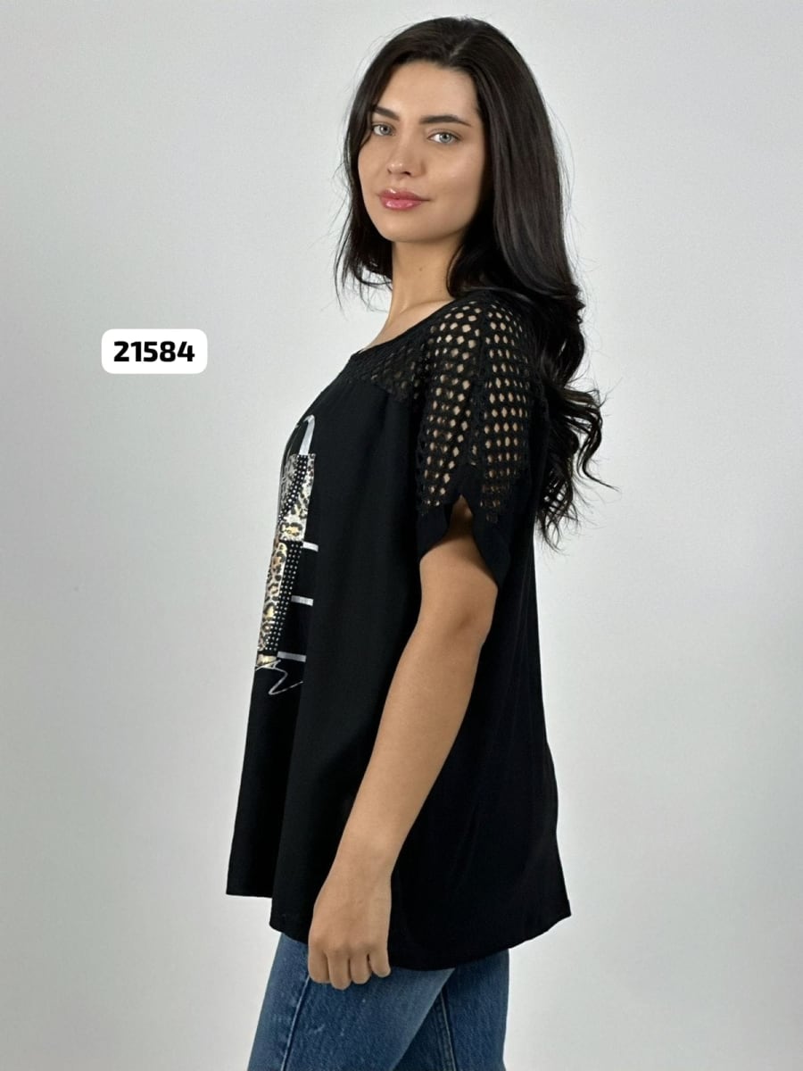 Polera Lino Parte Tejida HOPE Print A4-86 3