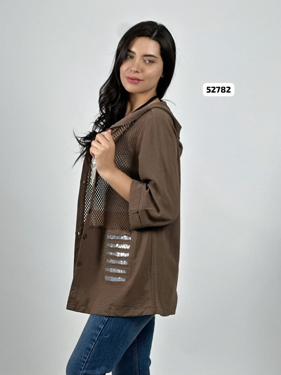 Blusa Lino Torso Broderi con Capucha y Brillos A2-625