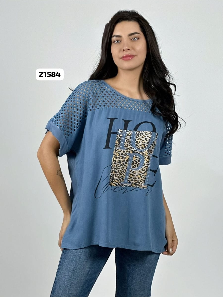 Polera Lino Parte Tejida HOPE Print A4-869