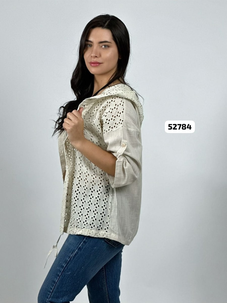 Blusa Lino Diseño Encaje con Capucha A3-642