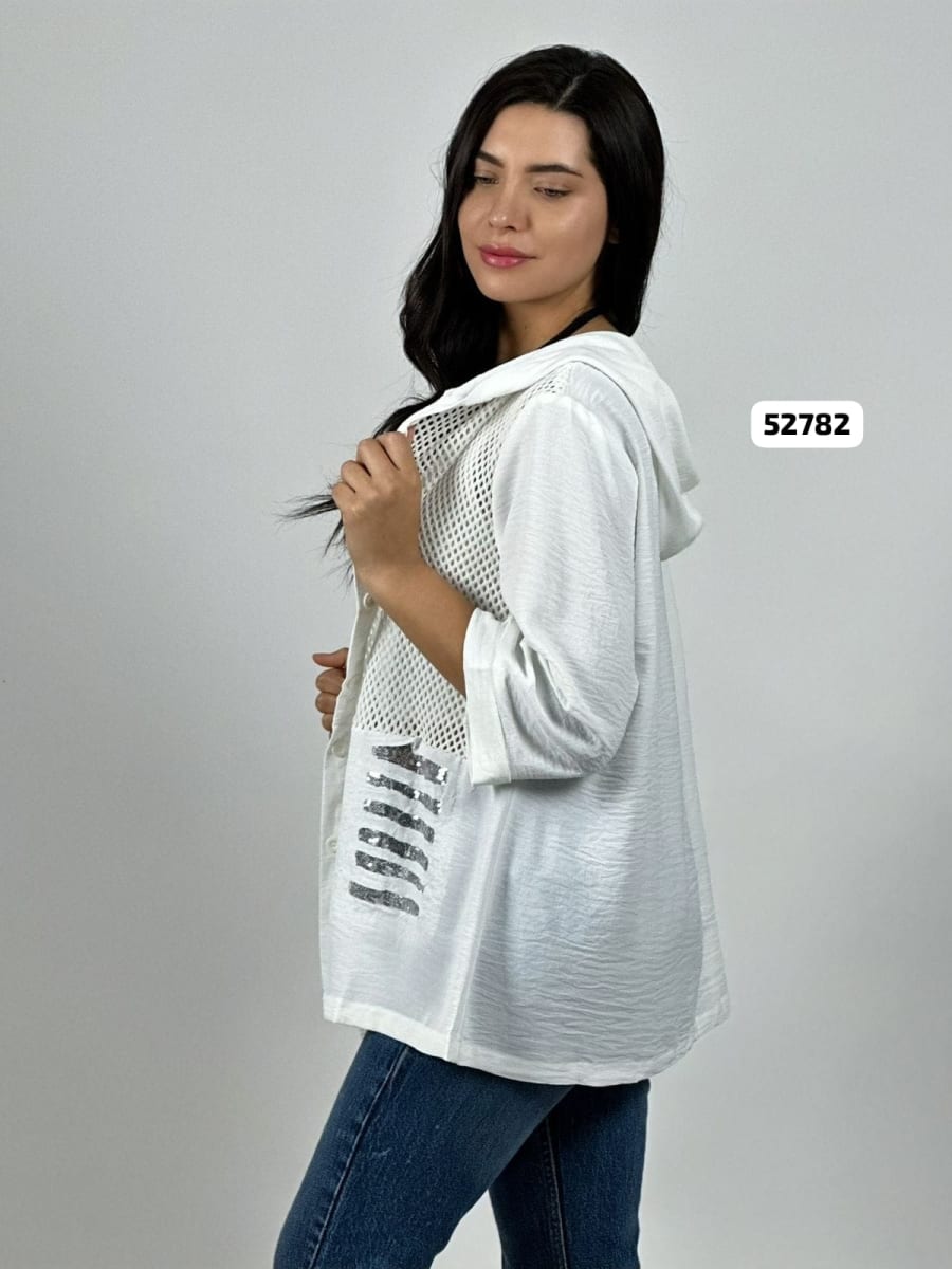 Blusa Lino Torso Broderi con Capucha y Brillos A2-6211