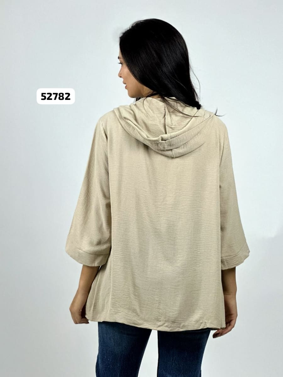 Blusa Lino Torso Broderi con Capucha y Brillos A2-628