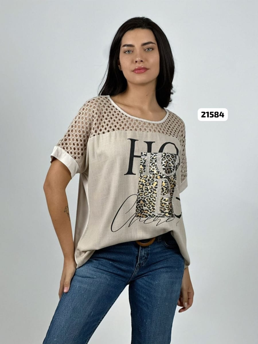 Polera Lino Parte Tejida HOPE Print A4-865